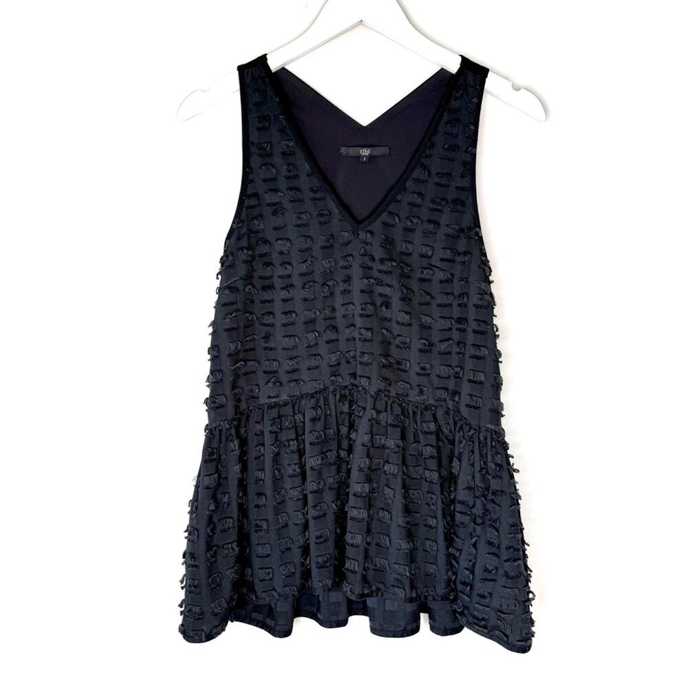 Tibi | Black Swiss Dot V-Neck Swing Peplum Hem Tank Size 2
